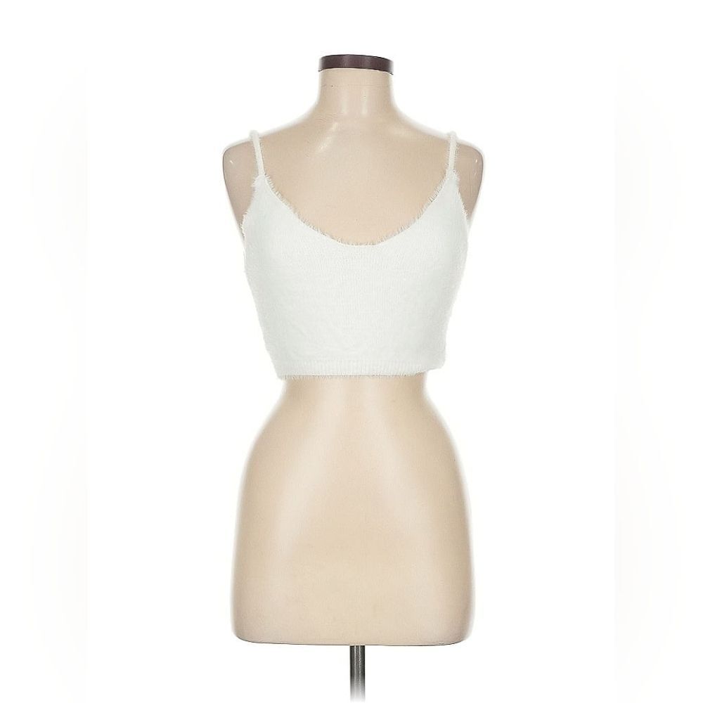 For Love And Lemons White Fuzzy Knit Crop Top Medium